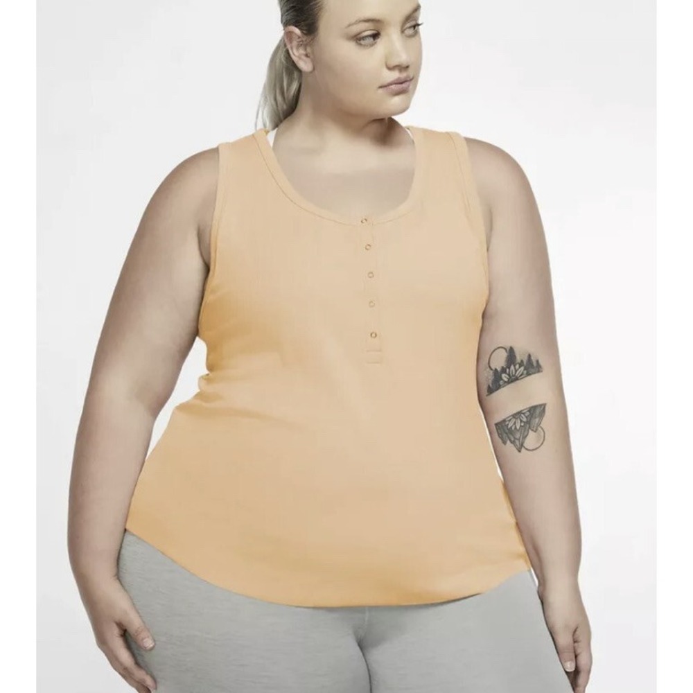 Nike Yoga Womens 1X Henley Tank Top Ribbed Sleeveless Shirt Chalk Orange NWT